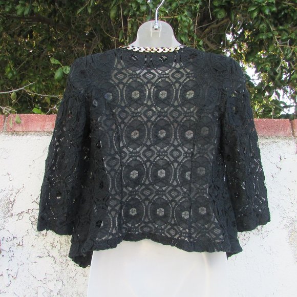 Drole De Copine Paris black crochetedopem front top M - Picture 8 of 8